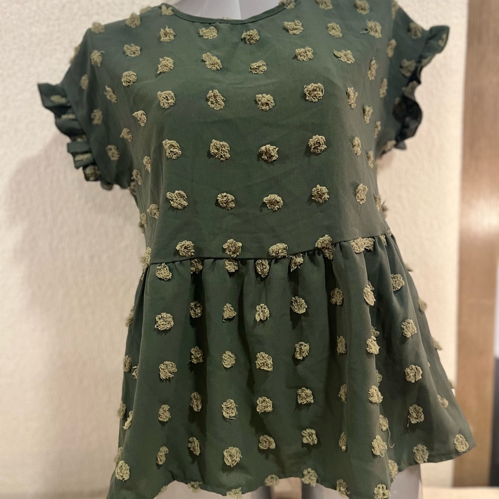 SHEIN Olive Green Rosette Peplum Top